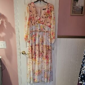 Chic Floral Maxi Dress in Pink and Yellow